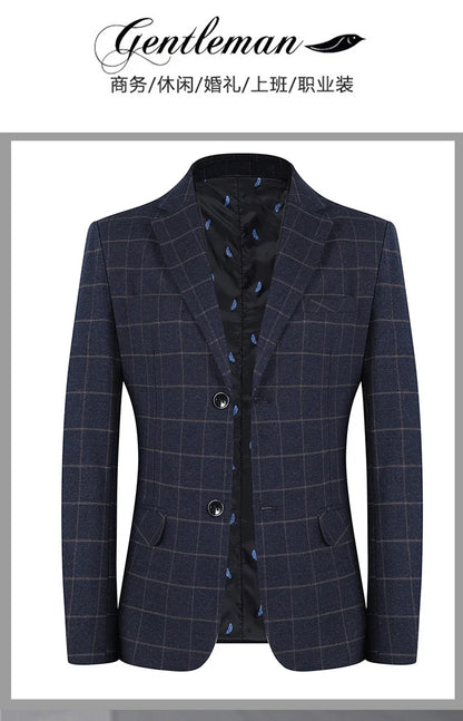 2024 New Spring and Autumn Coat Middle-aged Slim Fashion Handsome All Matching Plaid Suit Men Casual  Polyester  Blazer Mujer