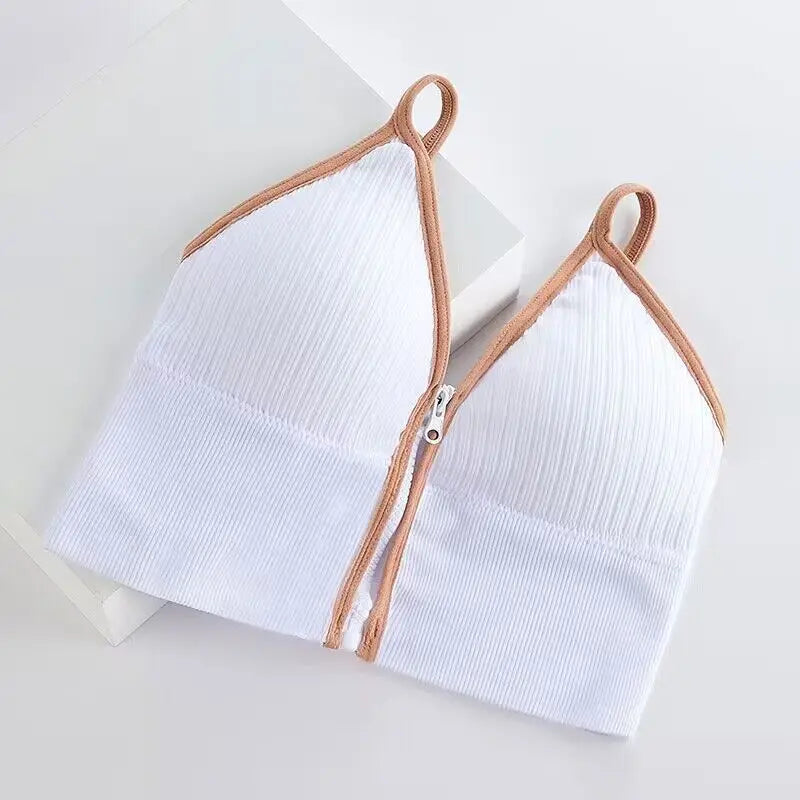 Sexy Zipper Female V-Neck Wireless Bra New Seamless Soft Crop Top Beautiful Back Outside Wear Bralette Lingerie