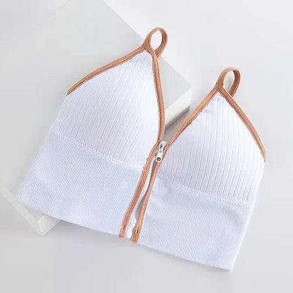 Sexy Zipper Female V-Neck Wireless Bra New Seamless Soft Crop Top Beautiful Back Outside Wear Bralette Lingerie