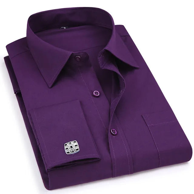 Men's French Cufflinks Dress Shirt Loose Social Long Sleeve Formal Regular Fit French Cuff Luxury Business Formal Tuxedo Shirts