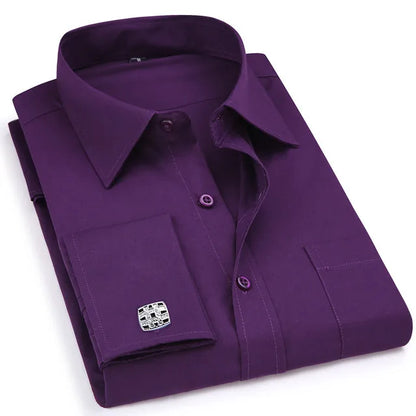 Men's French Cufflinks Dress Shirt Loose Social Long Sleeve Formal Regular Fit French Cuff Luxury Business Formal Tuxedo Shirts