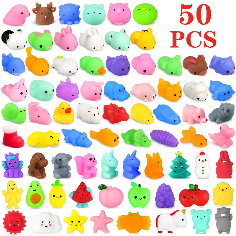 50PCS Mini Mochi Squishies Kawaii Cartoon Squishy Toys for Kids Stress Ball Squeeze Party Favors Stress Relief Toys for Birthday