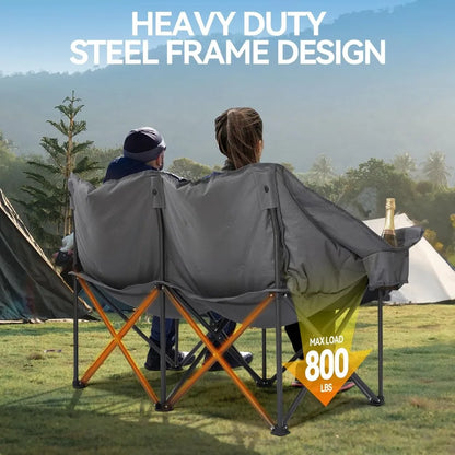 Double Camping Loveseat Chair – 800lb Capacity, Padded, Foldable with Cup Holders