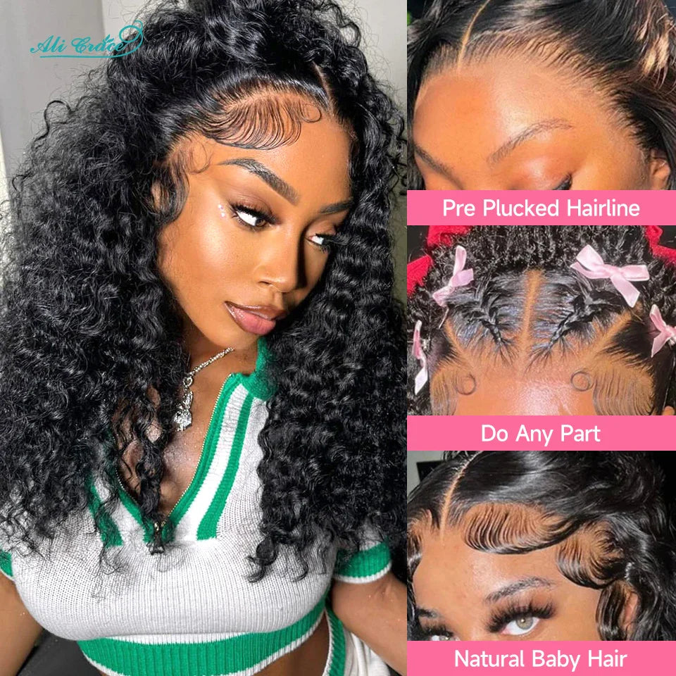 Ali Grace Hair Malaysian Deep Wave Hair Wigs Pre-Plucked 13X4 Lace Front Human Hair Wigs Natural Hairline With Baby Hair