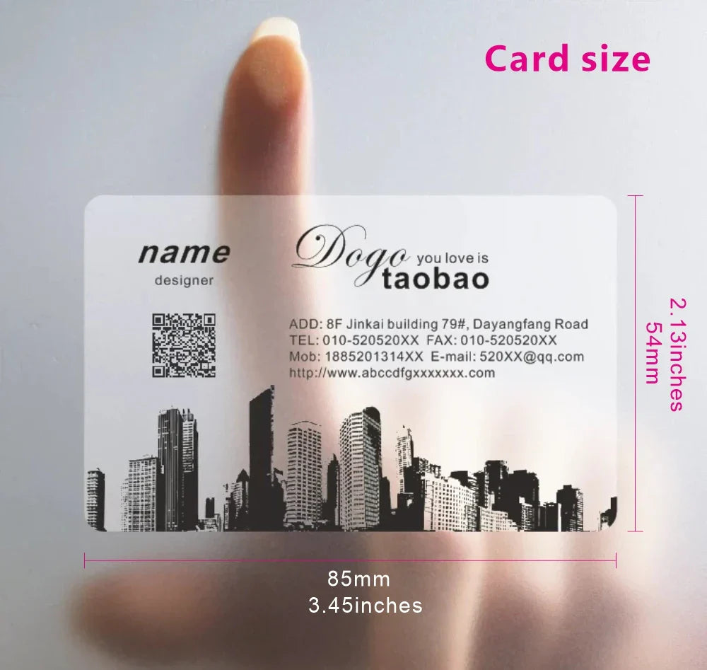 20/50/100/200PCS Transparent PVC Business Card Colorful Printing Personalized LOGO Text Thank You Card Free DESIGN 0.38mm