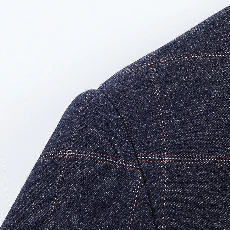 2024 New Spring and Autumn Coat Middle-aged Slim Fashion Handsome All Matching Plaid Suit Men Casual  Polyester  Blazer Mujer