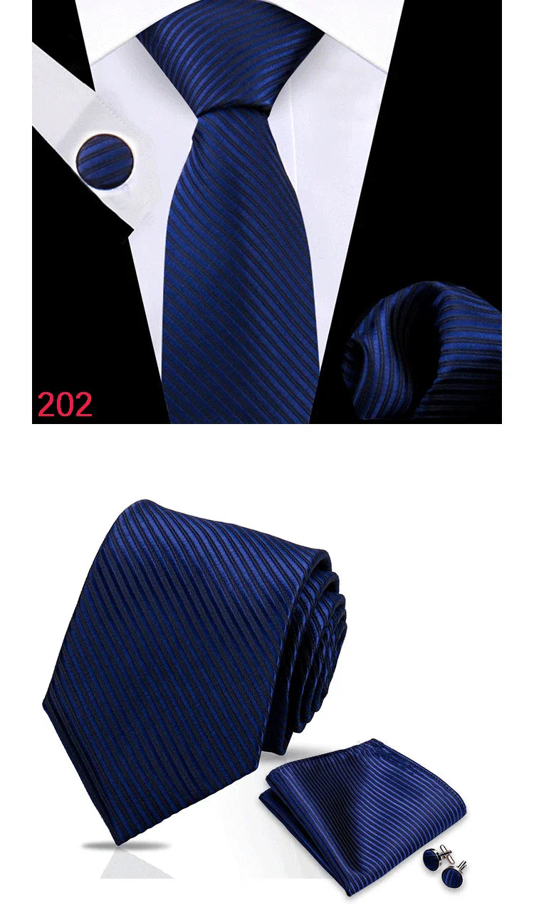 Luxury Plaid Tie For Mens Necktie Handkerchief Pocket Square Cufflinks Set Jacquard Woven Ties Wedding Business Accessories