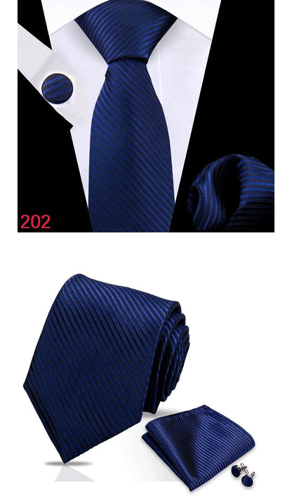 Luxury Plaid Tie For Mens Necktie Handkerchief Pocket Square Cufflinks Set Jacquard Woven Ties Wedding Business Accessories