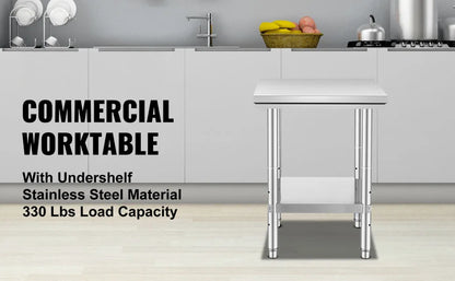 SucceBuy Stainless Steel Kitchen Work Bench Commercial Catering Table Worktable w/Undershelf 330LBS 286LBS for Restaurant