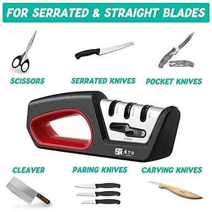 Four in one kitchen sharpener restores serrated blade knives and scissors, diamond tungsten steel