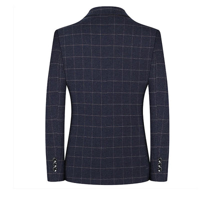 2024 New Spring and Autumn Coat Middle-aged Slim Fashion Handsome All Matching Plaid Suit Men Casual  Polyester  Blazer Mujer