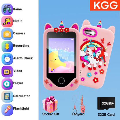 32GB Kids Smart Phone 2.8'' IPS Mini Toy Phone Music Player  28 Games Alarm Clock Flashlight Dual Camera Educational Funny Toys