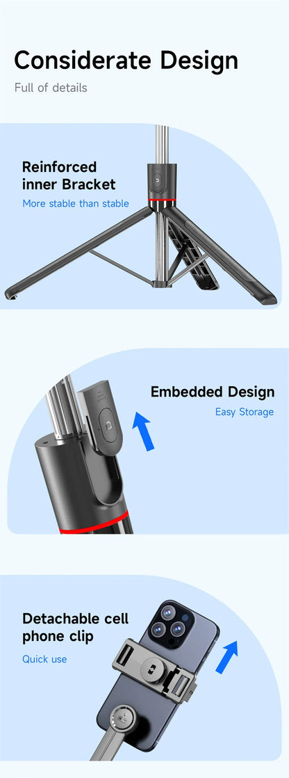 BSLIUFANG new 1.7M Wireless Selfie Stick for Smartphone with Bluetooth Remote, Portables Foldable Stand for Vlog Shooting Record