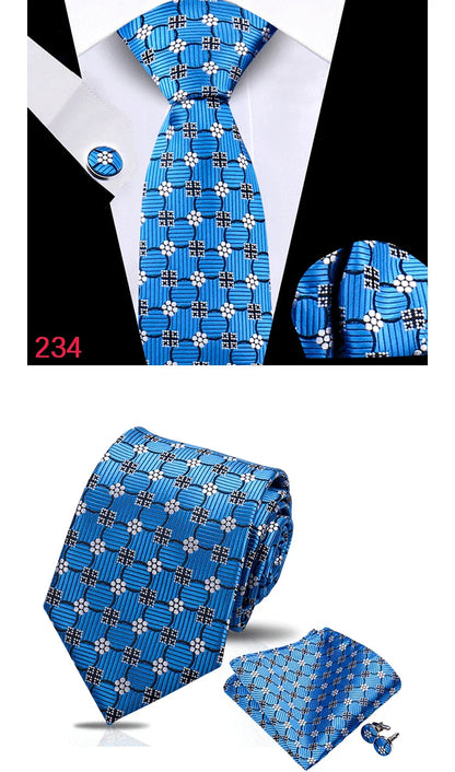 Luxury Plaid Tie For Mens Necktie Handkerchief Pocket Square Cufflinks Set Jacquard Woven Ties Wedding Business Accessories
