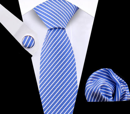 Luxury Plaid Tie For Mens Necktie Handkerchief Pocket Square Cufflinks Set Jacquard Woven Ties Wedding Business Accessories