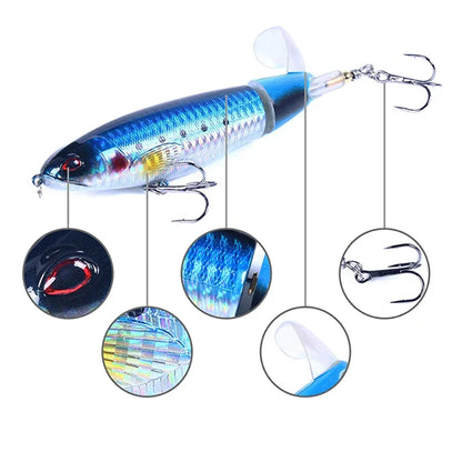 Topwater Popper Fishing Lure – 11cm & 14cm Hard Bait with Rotating Wobbler Tail