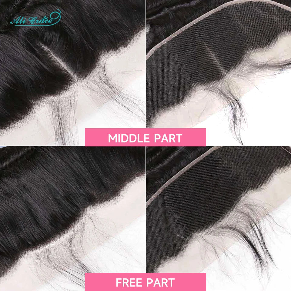 ALI GRACE Hair HD Lace Frontal 13X4 Brazilian Straight Hair Ear To Ear Frontal 100% Remy Human Hair Middle/Free Part Lace Front
