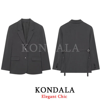 KONDALA Women Office Lady Trendy Blazer Set Belt Blazer Waist Skirt Design Pants New Fashion 2026 Spring Chic Commute Mujer Set