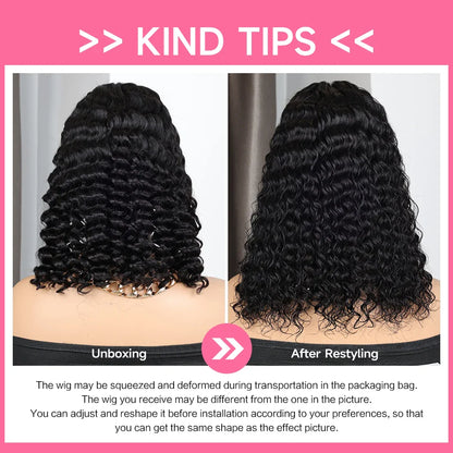 Ali Grace 4x4 Closure Wig Deep Wave Human Hair Wigs for Women Transparent Lace Closure Wig Bob Short Deep Wave Closure Bob Wig