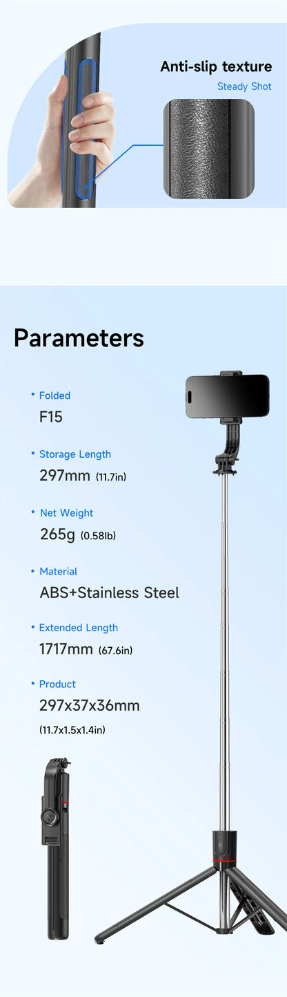 BSLIUFANG new 1.7M Wireless Selfie Stick for Smartphone with Bluetooth Remote, Portables Foldable Stand for Vlog Shooting Record