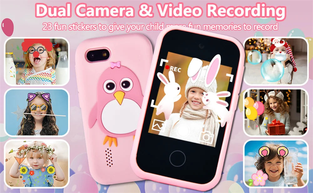 32GB Kids Smart Phone 2.8'' IPS Mini Toy Phone Music Player  28 Games Alarm Clock Flashlight Dual Camera Educational Funny Toys
