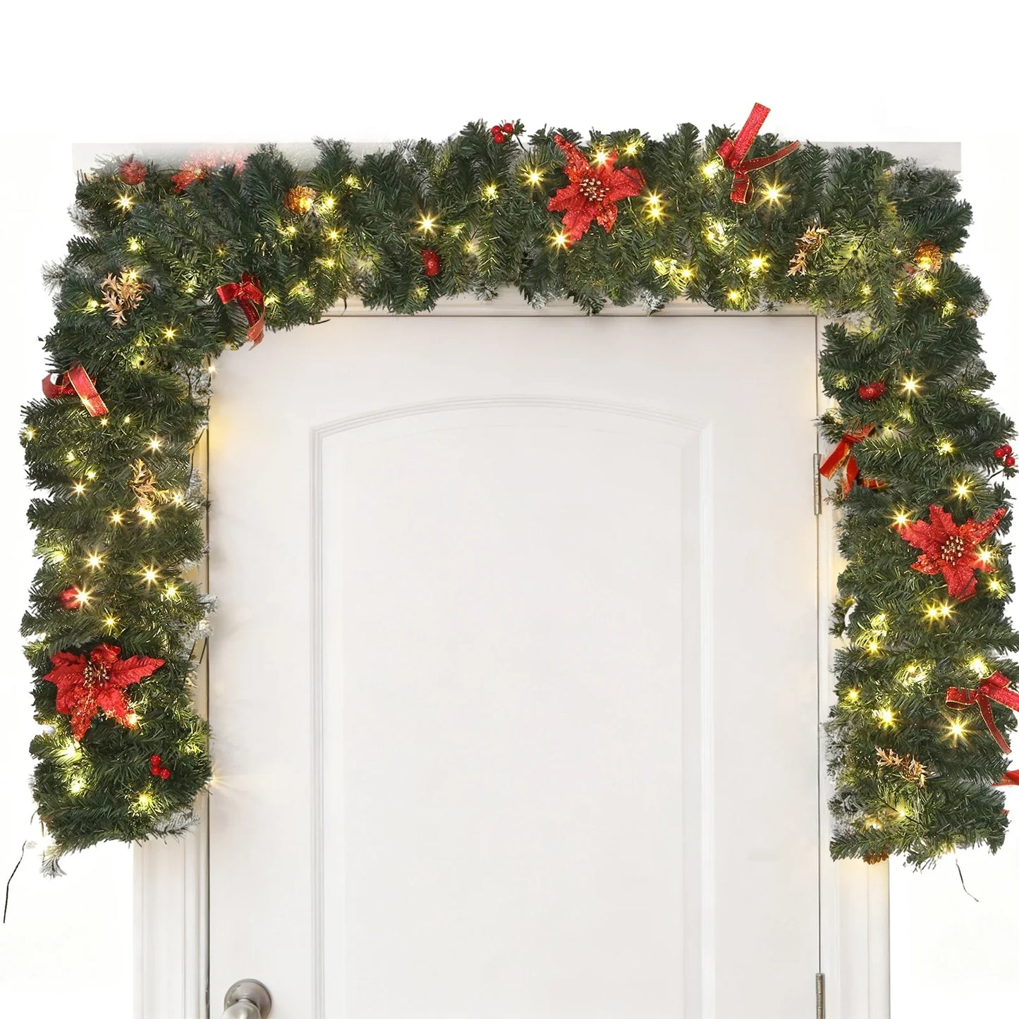 2.7m LED Xmas Fireplace Decor Pre Lit Christmas Garland Door Wreath Pendant (E)