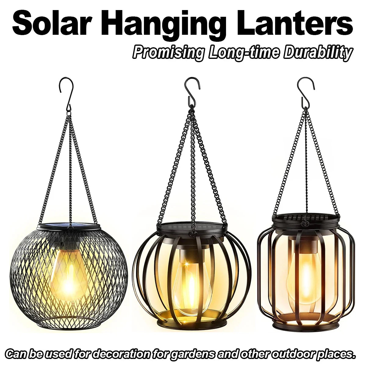 Solar LED Hanging Lantern – IP65 Waterproof, 800mAh, Auto Dusk-to-Dawn, Metal