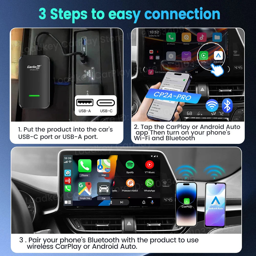CarlinKit CP2A Pro Ai Box Wireless Adapter CarPlay Android Auto Wireless Smart CarPlay Box Support YouTube Netflix TikTok 5G USB