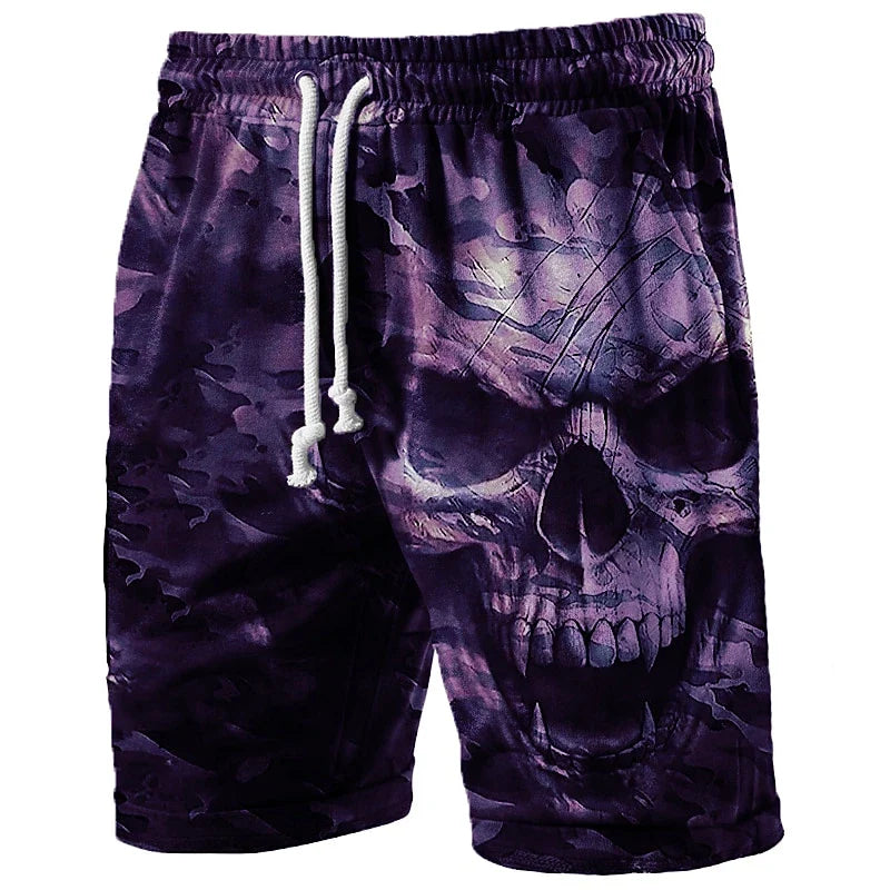 Men's Skull Graphic Beach Shorts – 3D Printed Swim Trunks