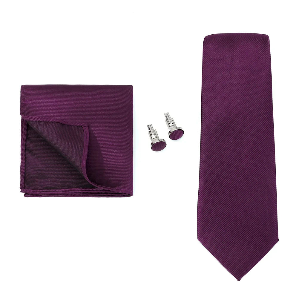 Necktie Fashion Brand Handmade Solid Necktie Handkerchief Cufflinks Set For Men Ties Suit Shirts Wedding Accessories Man Gifts