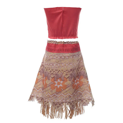 Moana Cosplay Costume Vaiana Adventure Summer Girls Beach Dresses Kids Chirismas Party Clothes With Wig Necklace