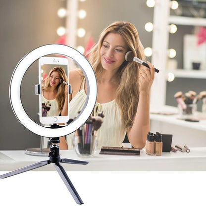 10" 26cm Dimmable LED Ring Light Kit with Tripod – 120 Beads USB Selfie & Live Streaming Lamp for Photography, Video & Makeup