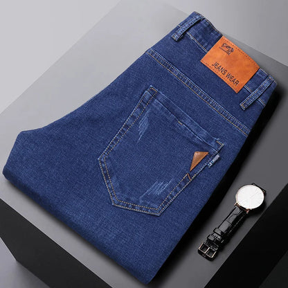 2024 NEW Men's Fashion Business Jeans Classic Style Casual Stretch Slim Jean Pants Male Brand Denim Trousers Black Blue