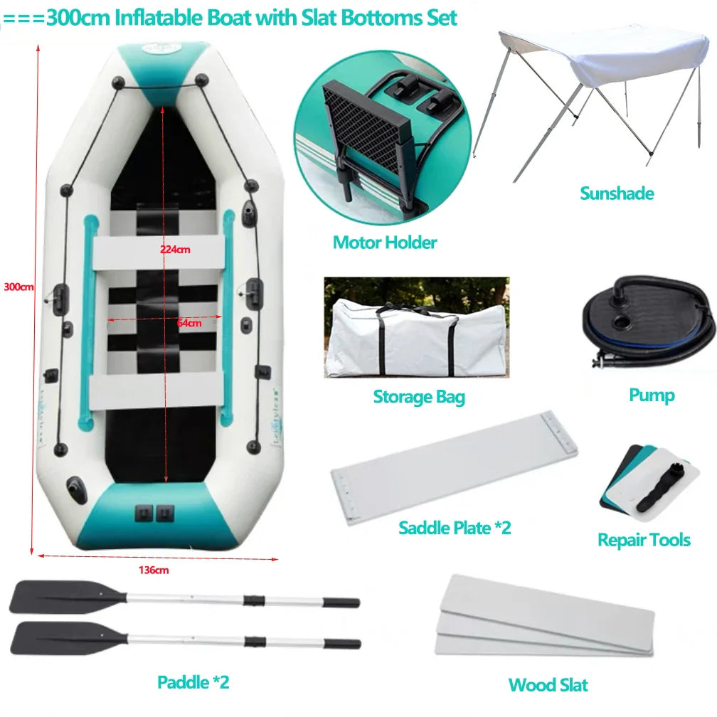 2.0~3.6m Inflatable Boat Air Deck Set 2+1 Air Chamber 0.9mm Thickened PVC 3-layer Mesh Wear Resistance Kayaks LUYA Fishing Boat