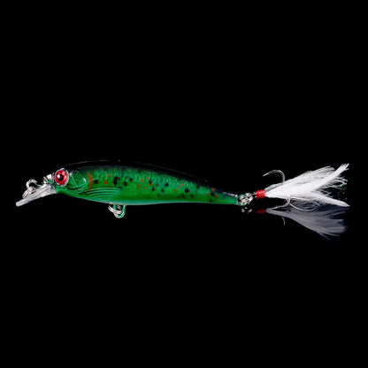 Laser Minnow Fishing Lure 10/5Pcs Artificial Bionic 9cm/7g Swing Hard Bait with Feather Tackle Hook Wobbler Pesca for Bass Pike