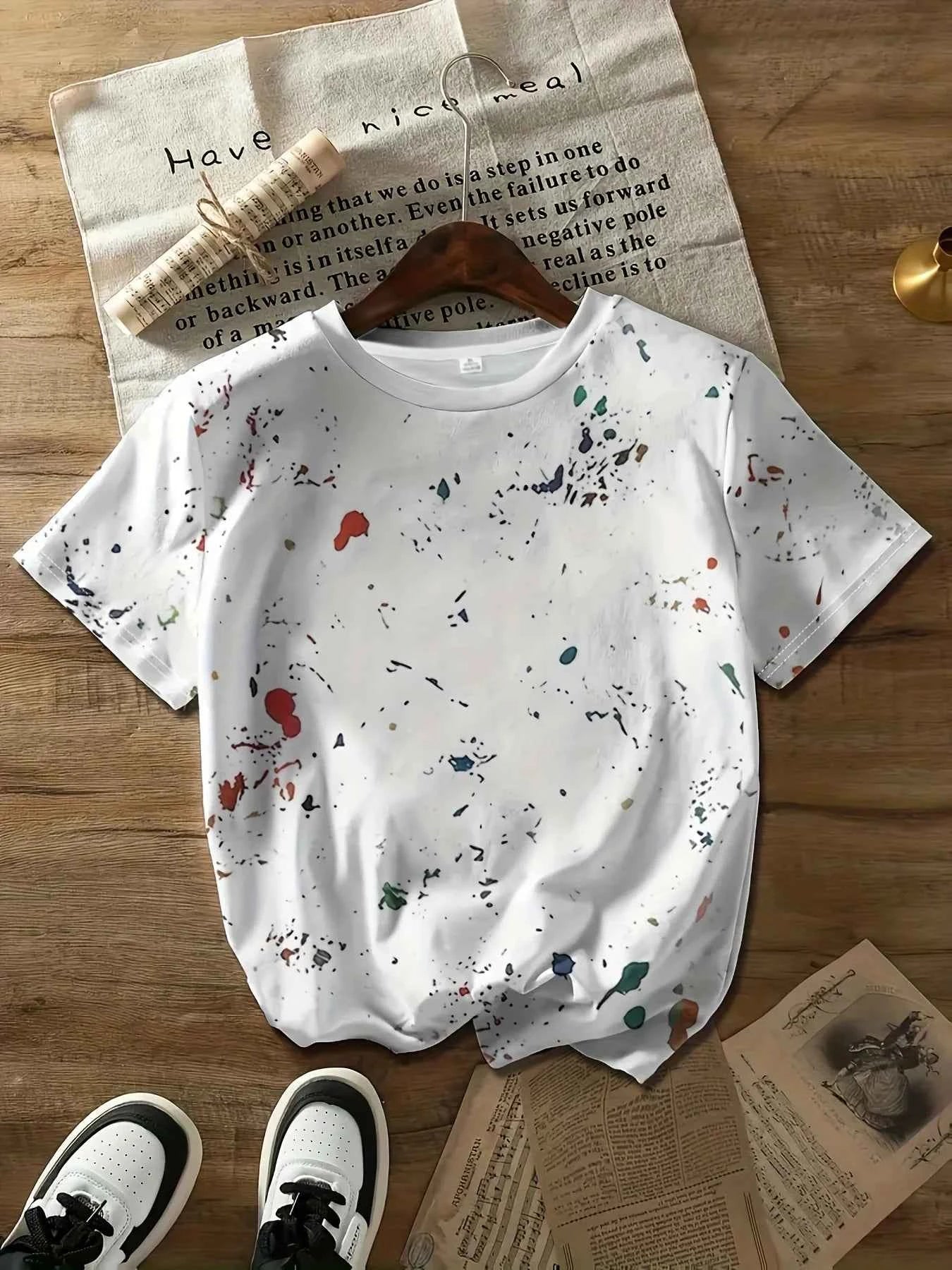 Paint Splatter Women's Tee - Artistic Graffiti Graphic, Casual Daily Wear