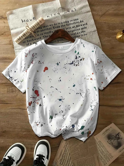 Paint Splatter Women's Tee - Artistic Graffiti Graphic, Casual Daily Wear
