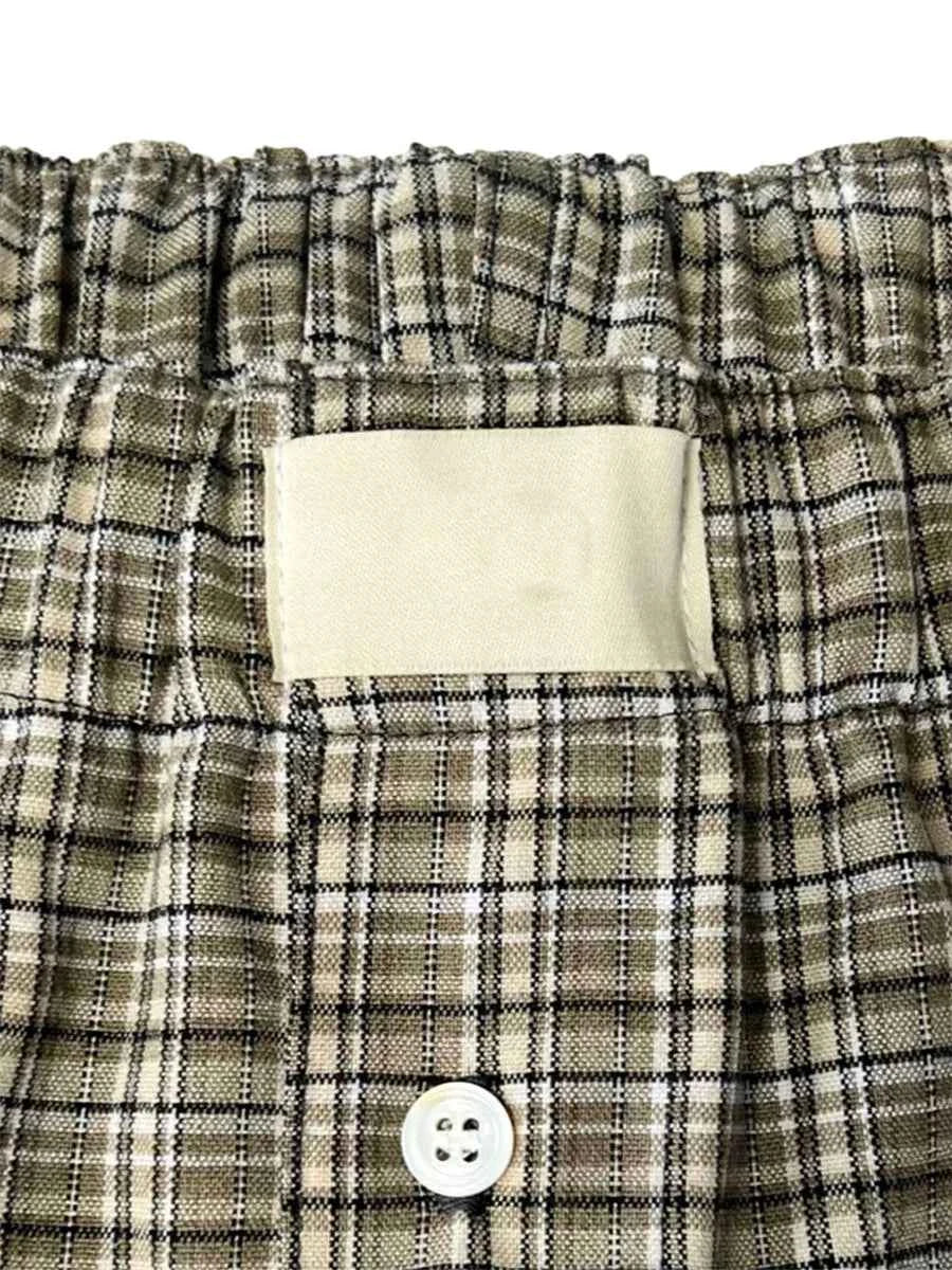 Women’s Y2K Retro Cleanfit Plaid Print Elastic Low Waist Button Front Aesthetic Loungewear Loose Shorts Boxers Streetwear