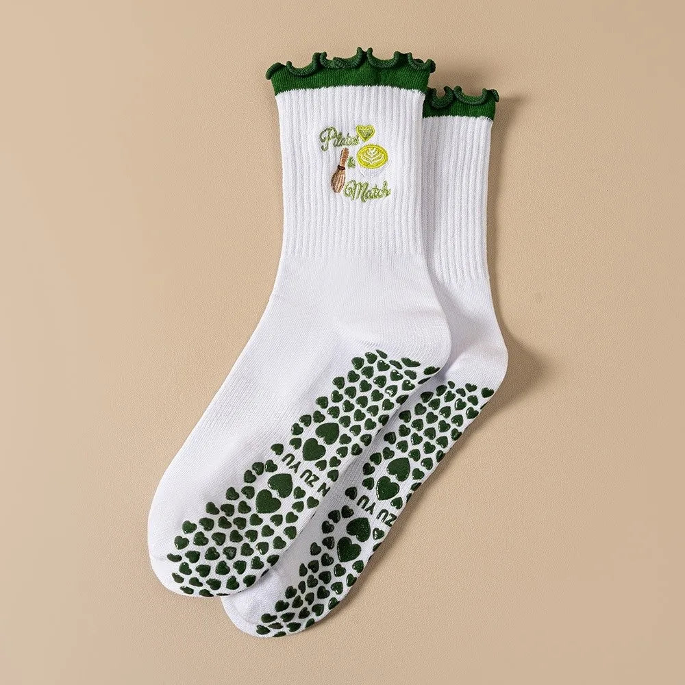 Casual Non-Slip Grip Pilates Socks Breathable Cotton Mid Tube Socks Sweat-absorbent High-elastic Yoga Socks for Women