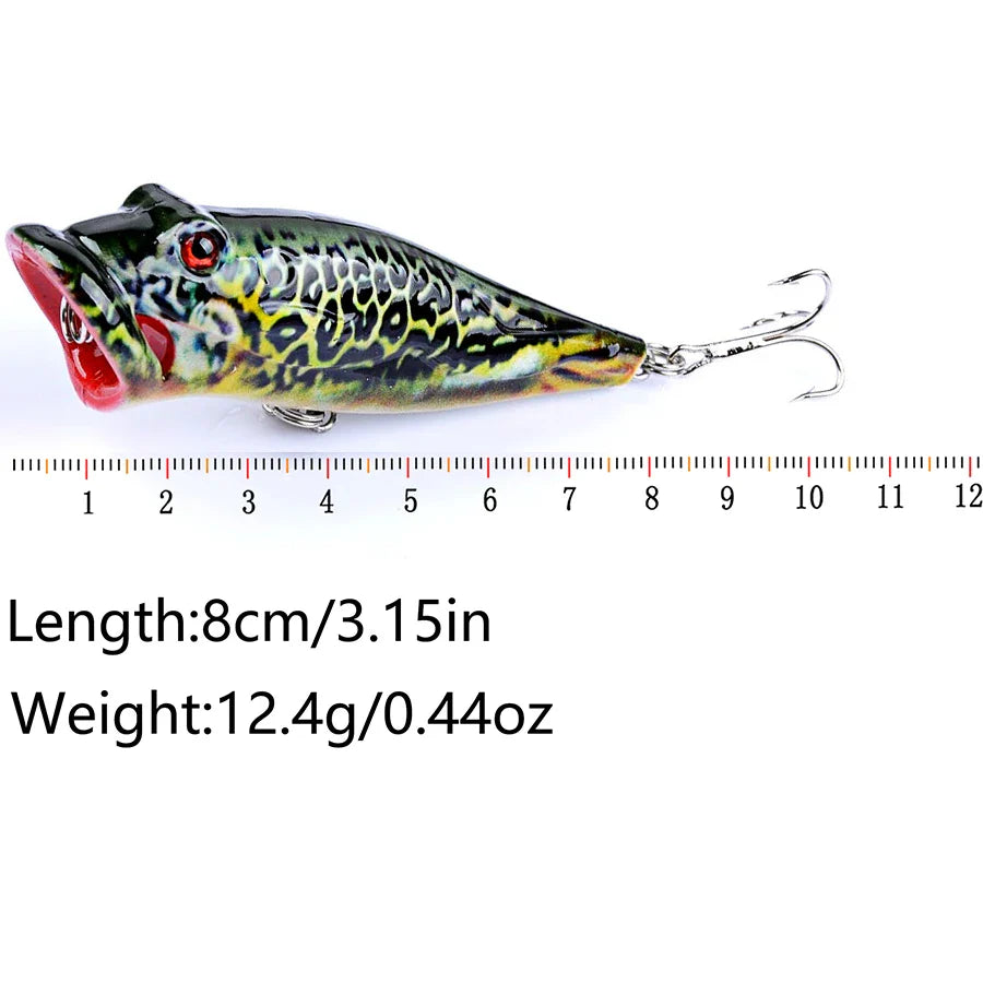 5pcs Striped Crankbait Popper Fishing Lure Set Tackle 8cm/12.4g Dot Painted Artificial Hard Bait With Hook Wobbler For Fish/Pike