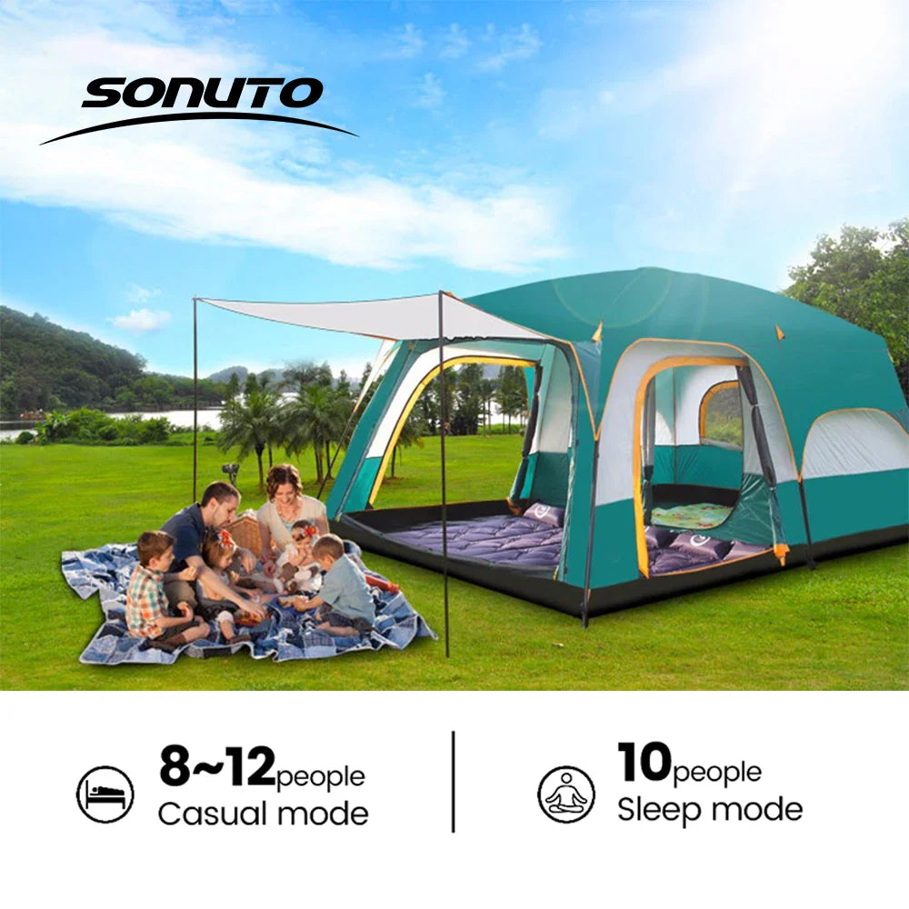 4-Season Camping Tent – 3-12 Person Waterproof Double Layer 2-Room Family Tent