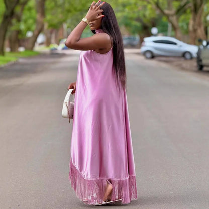 Long Dress Women Dresses Sexy Vestidos Y2k Streetwear Sleeveless Halter Irregular Tassel Elegant Splice Party Night Work 2026