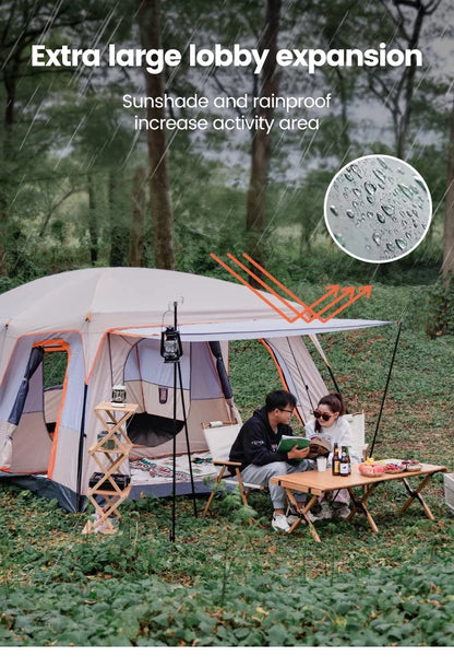 4-Season Camping Tent – 3-12 Person Waterproof Double Layer 2-Room Family Tent