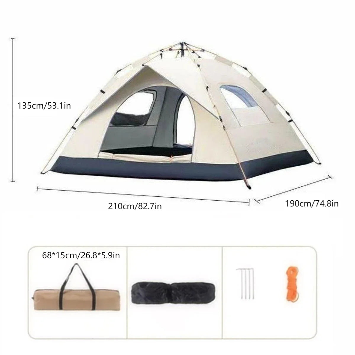 4-Person Pop-Up Camping Tent – Two Doors & Two Windows, 4-Season, 1500-2000mm Waterproof