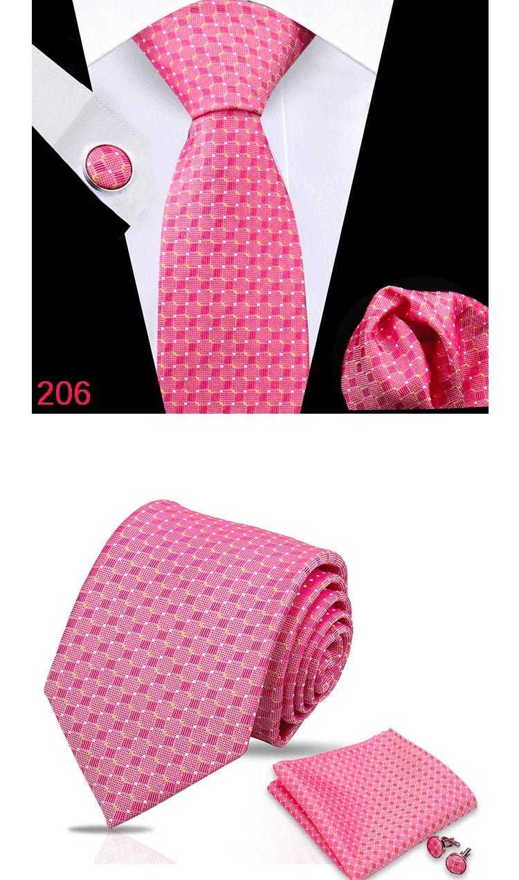 Luxury Plaid Tie For Mens Necktie Handkerchief Pocket Square Cufflinks Set Jacquard Woven Ties Wedding Business Accessories