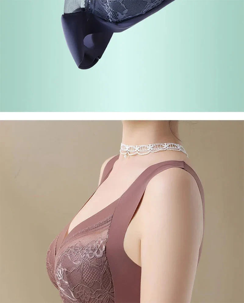 L-6L Women Large Bra Push Up Ice Silk Seamless upper Bralette Lace Wireless Summer Bras Plus Size Top Lingerie Underwear 15019
