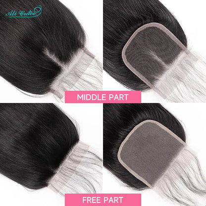 Ali Grace 5x5 HD Closure Brazilian Straight Hair HD/Transparent Lace Closure Pure-Hand Tied Human Hair Lace Closure 14-20Inch