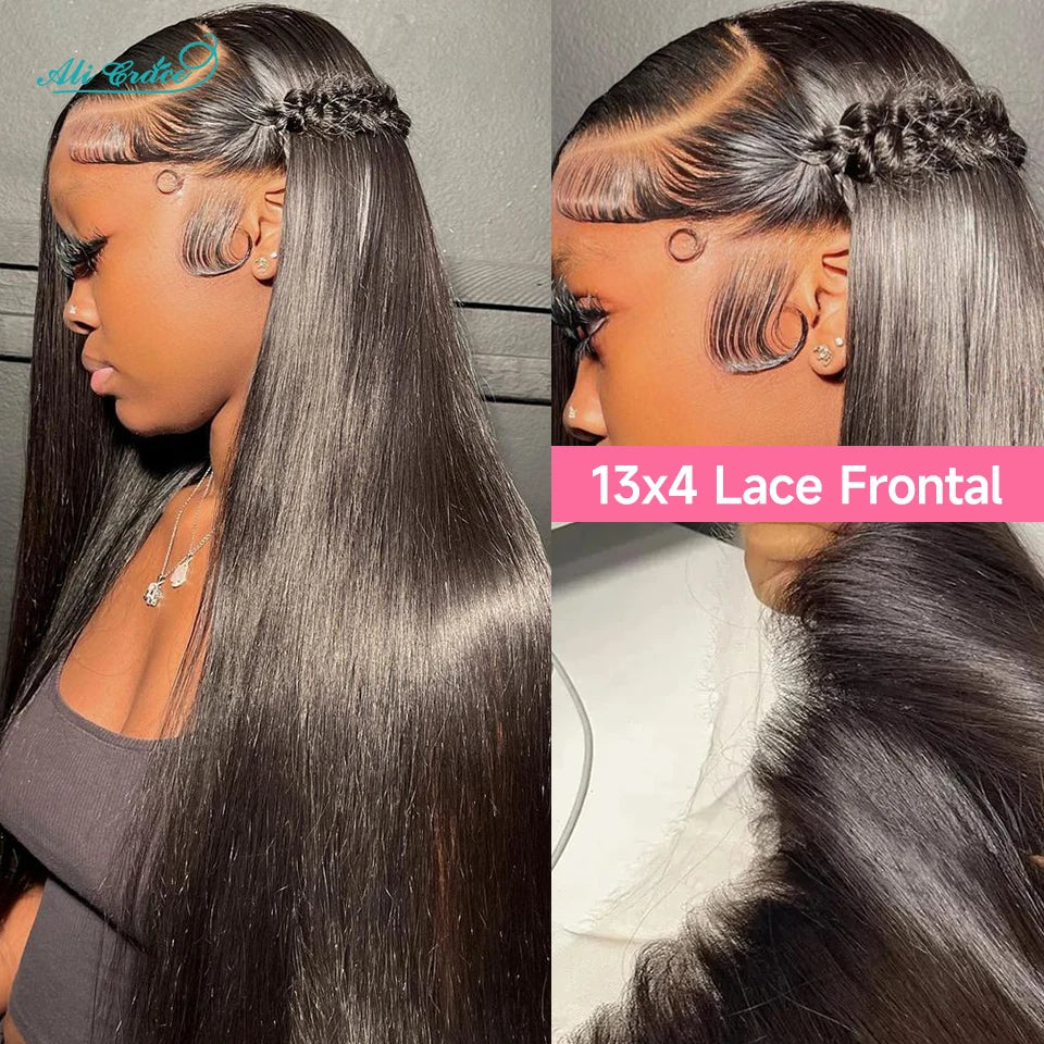 ALI GRACE Hair HD Lace Frontal 13X4 Brazilian Straight Hair Ear To Ear Frontal 100% Remy Human Hair Middle/Free Part Lace Front