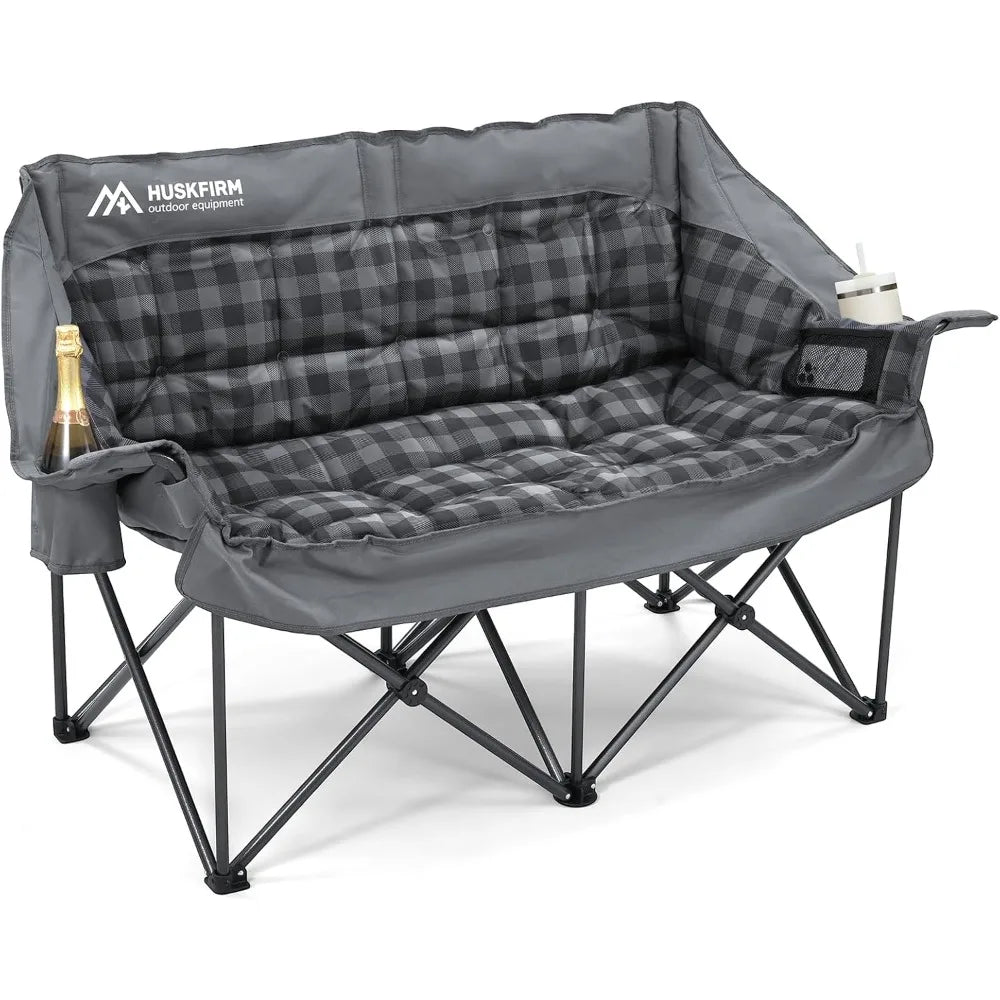 Double Camping Loveseat Chair – 800lb Capacity, Padded, Foldable with Cup Holders