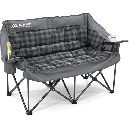 Double Camping Loveseat Chair – 800lb Capacity, Padded, Foldable with Cup Holders